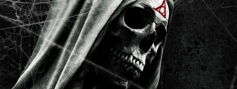 Paranormal Activity: The Marked Ones featured image showing a sinister skull beneath a dark hood.