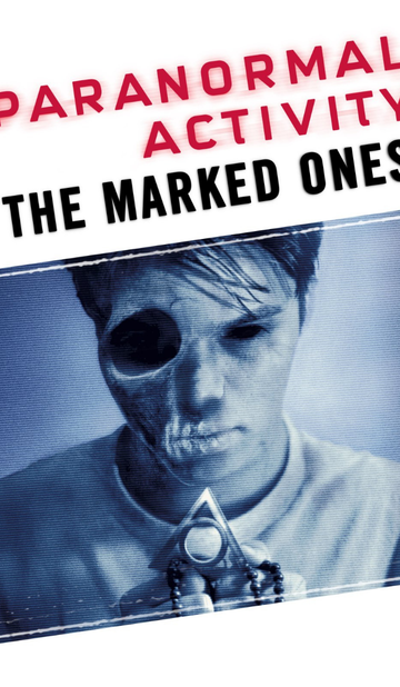 Paranormal Activity: The Marked Ones movie poster featuring Jesse with a partially skeletal face and a supernatural symbol.