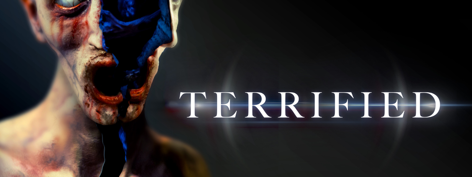 Terrified movie promotional image showing a frightened, distorted face alongside the film's title.